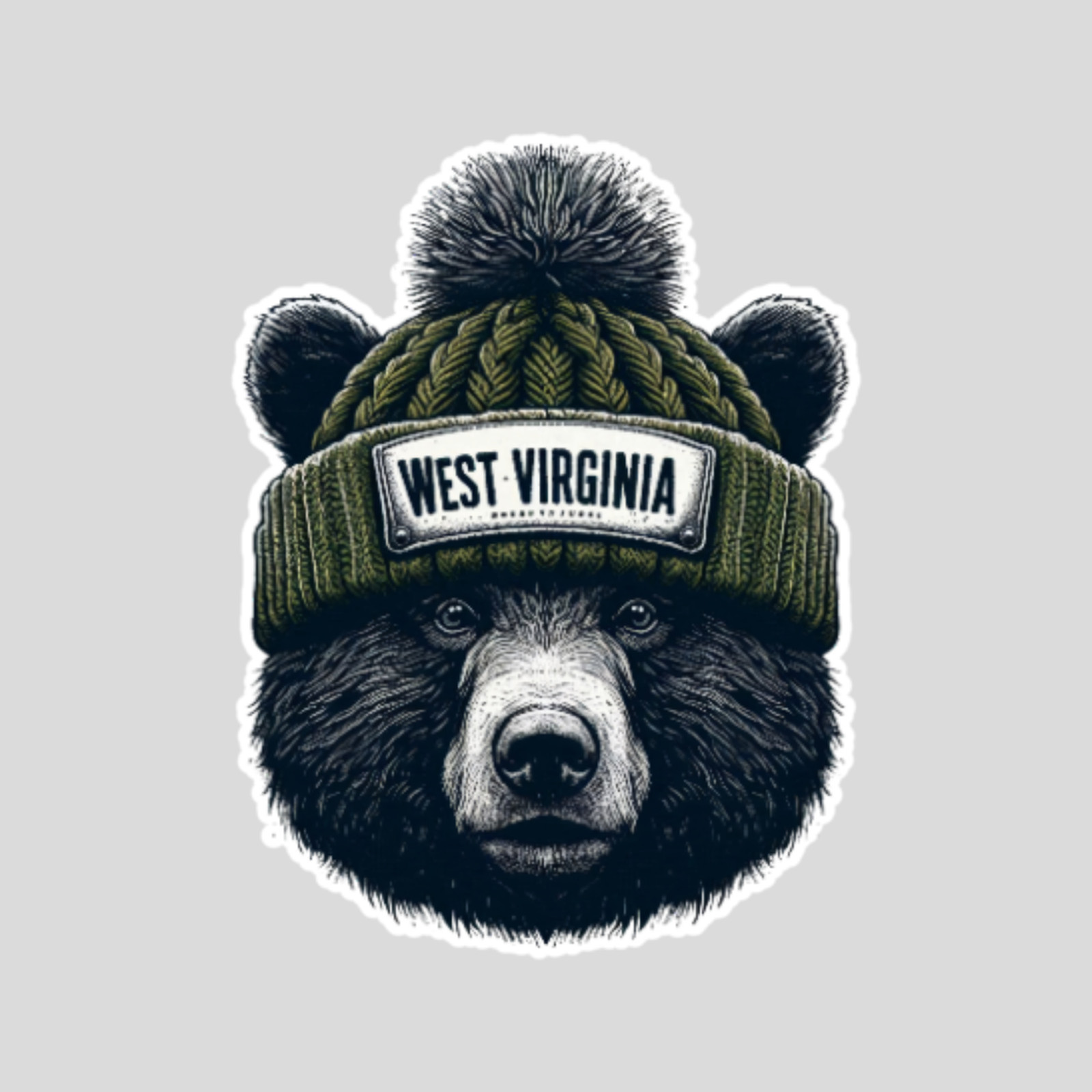 West Virginia Bear Sticker Vinyl Decal Beanie Hat Wildlife Graphic