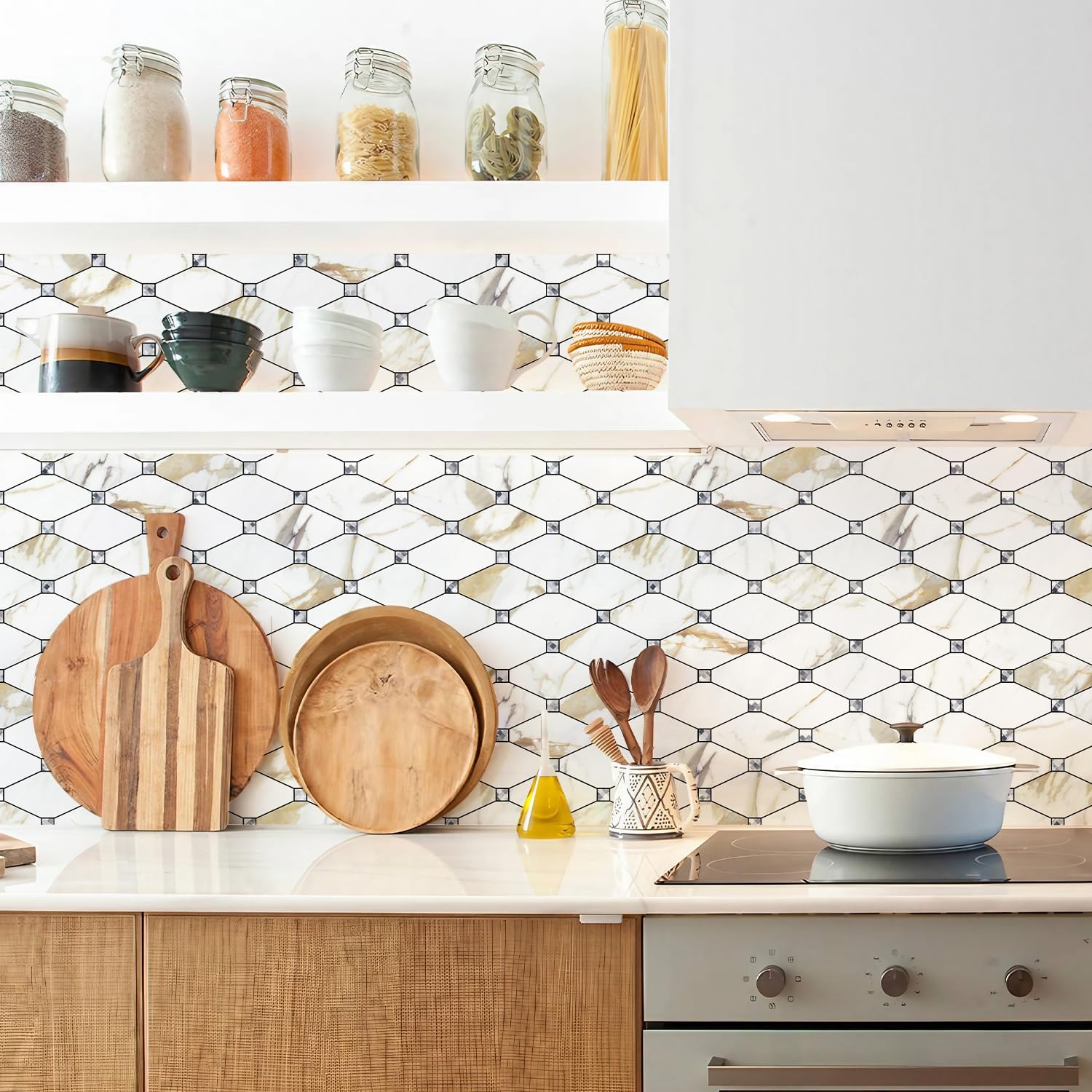 STICKGOO Peel & Stick Backsplash – 10 Sheets Calacatta Gold PVC Mosaic Tiles