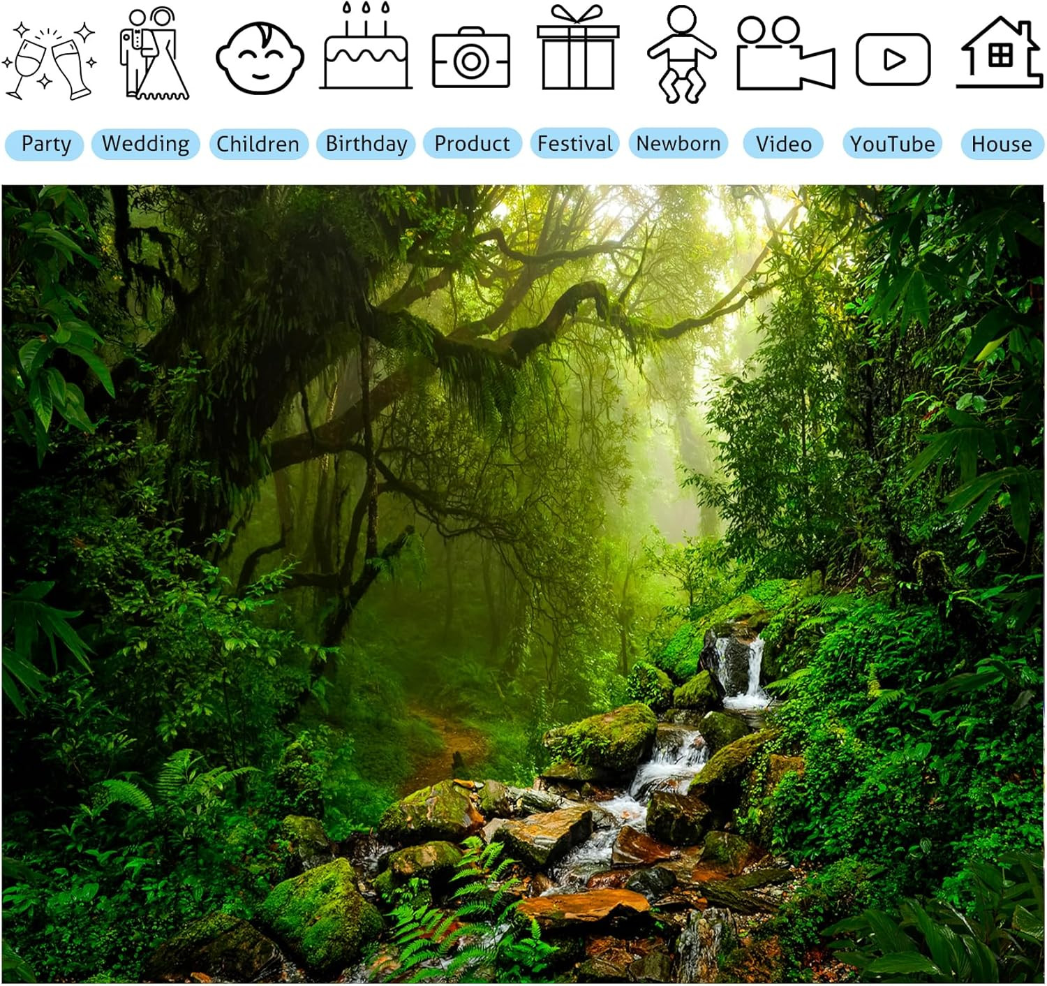 Tropical Jungle Backdrop Rain Forest Evergreen Forest Small Waterfall Photograph