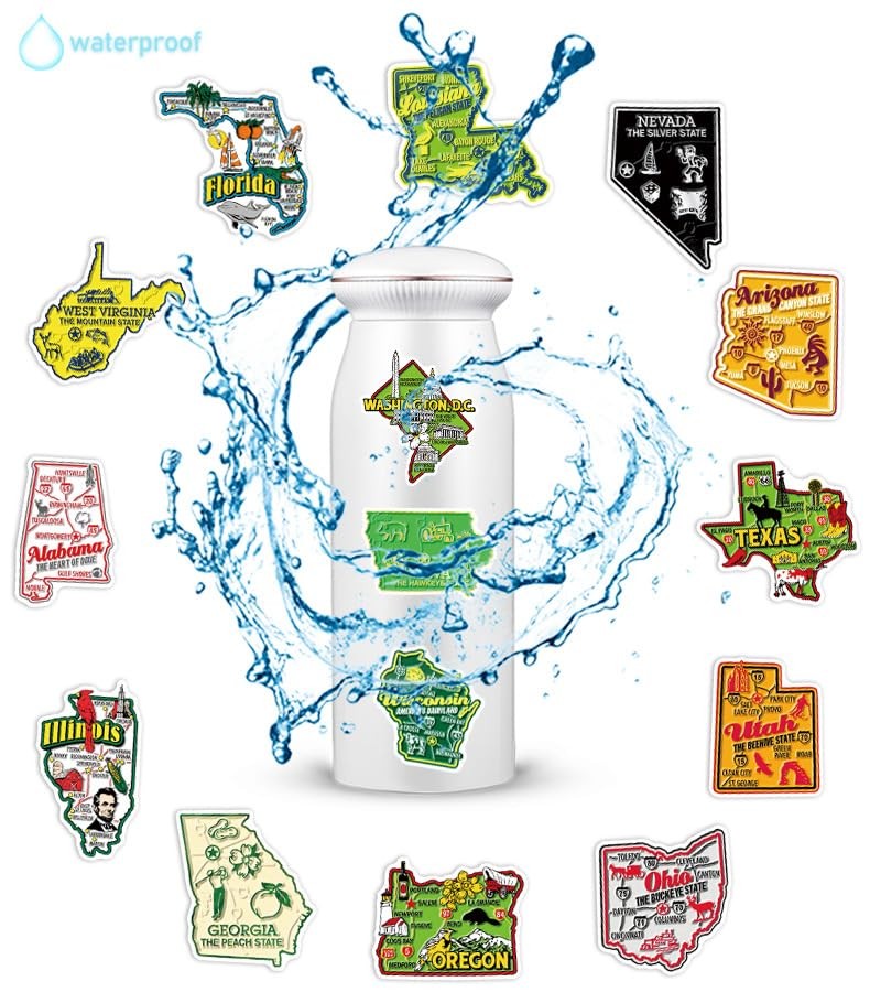 50Pcs United States Map Stickers – Waterproof Vinyl Removable No Usa-map