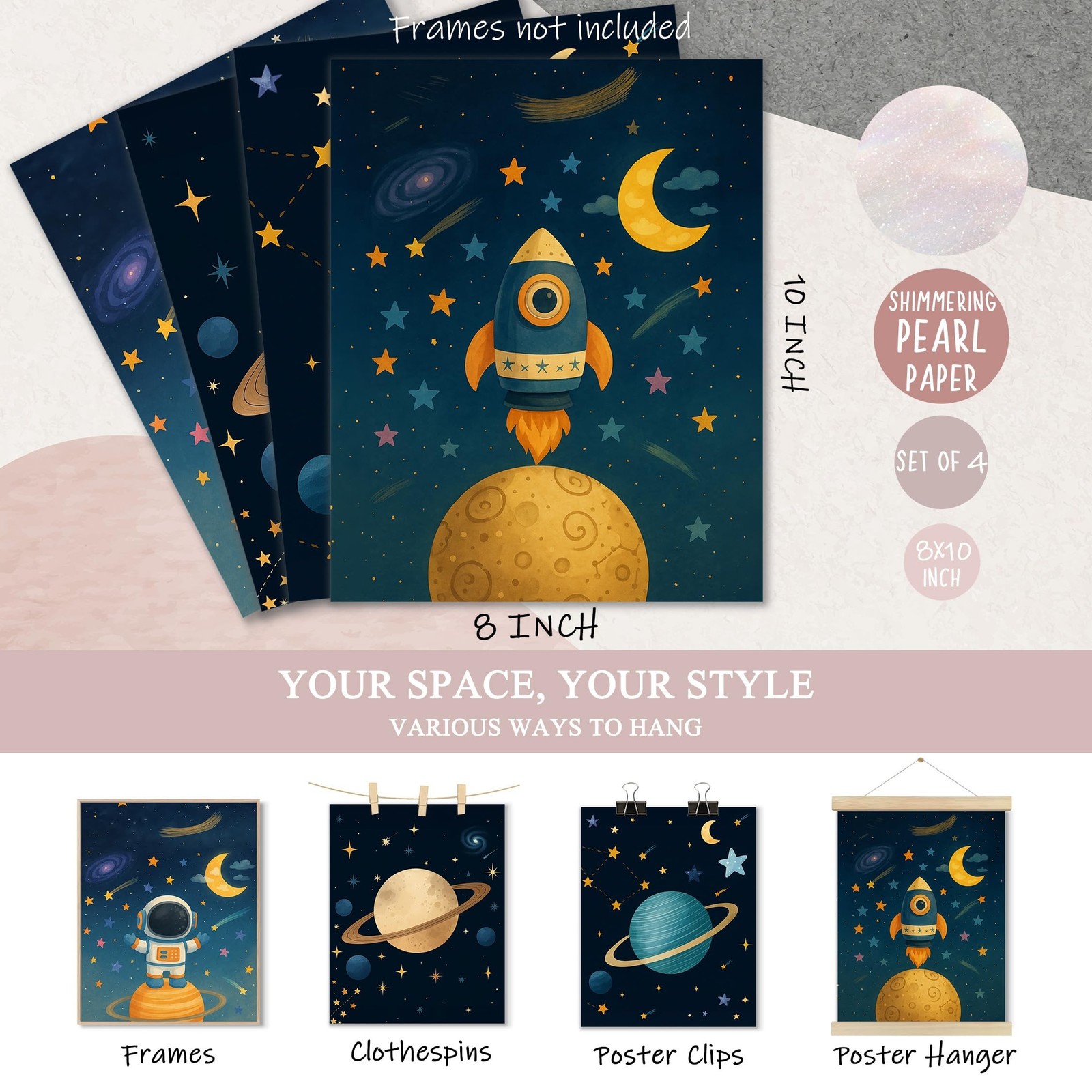Aychlithic Astronaut Space Wall Art Decor Posters – Space Themed Bedroom Deco…