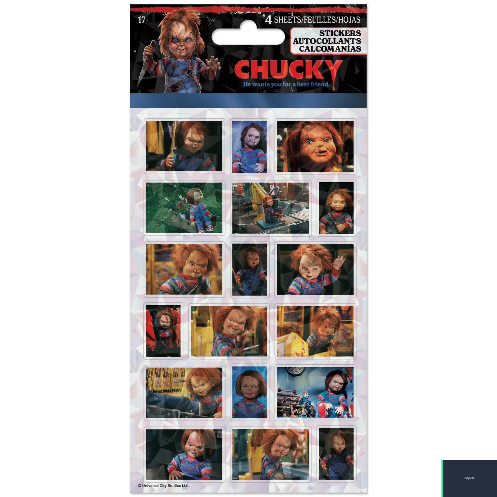 Chucky Standard Sticker Sheets, Officially Licensed, 50+ Stickers, 4 Pack