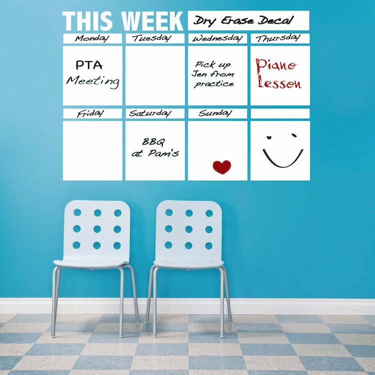 Weekly Calendar Dry Erase Wall Decal Bedroom Planner Living Room Sticker, s73