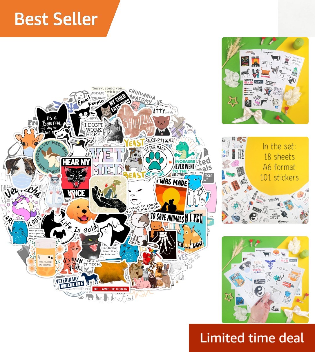 100 Count Veterinary Stickers – Humorous Decals for Vets & Pet Lovers