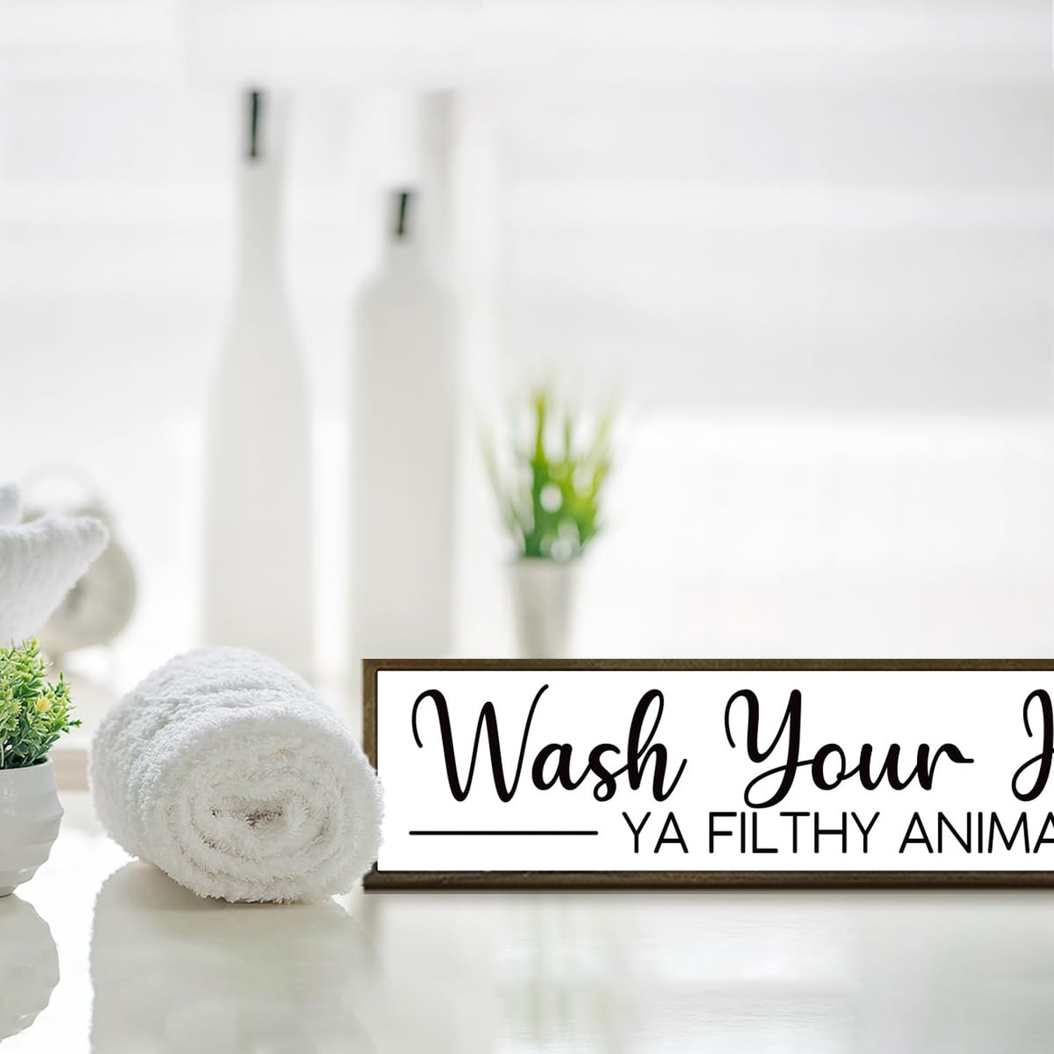 Rustic Classic Pine Wooden Sign, 'Wash Your Hands Ya Filthy Animal', Humorous…
