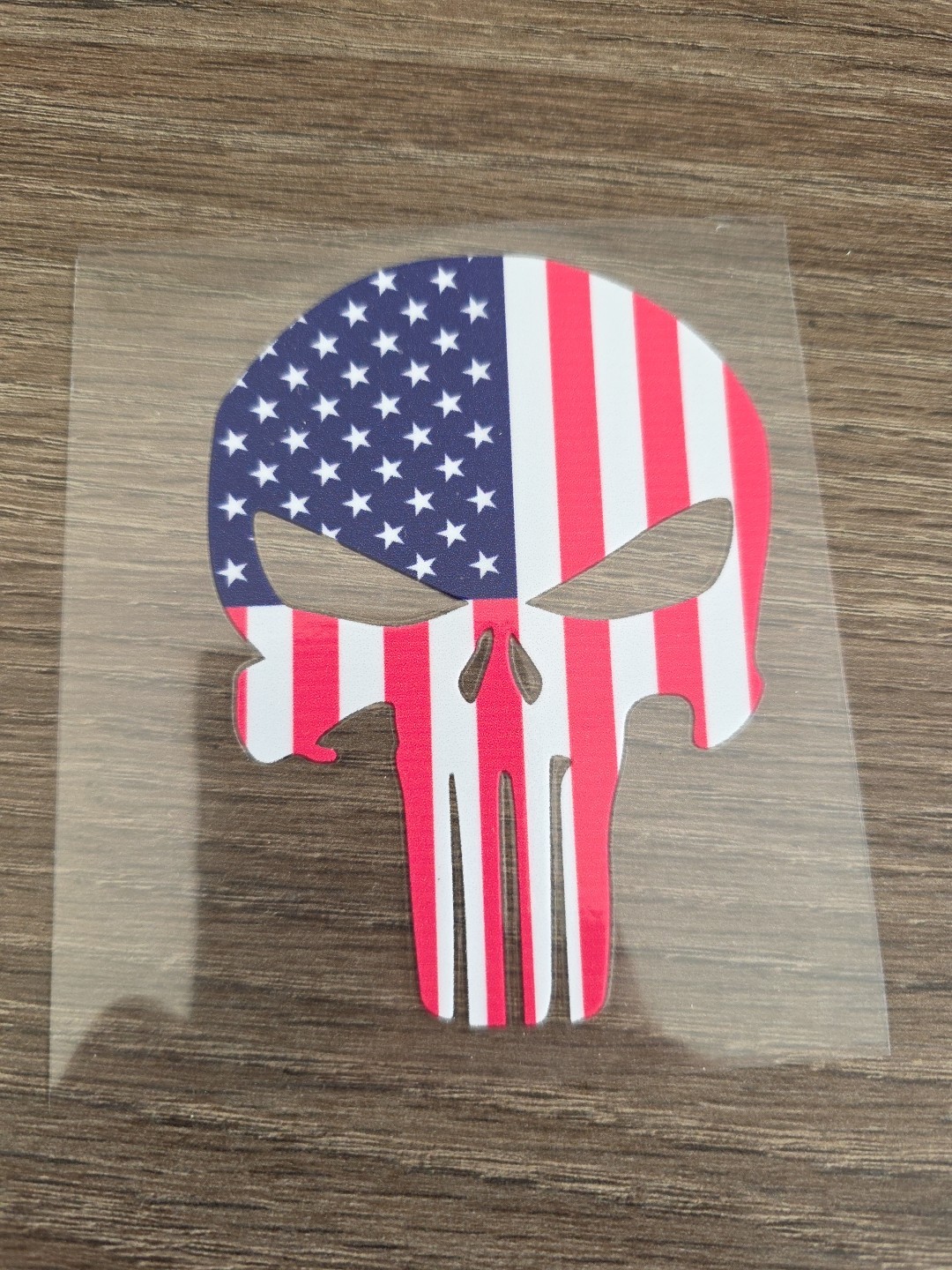 Punisher Skull US Flag Raised Full Color UV DTF Sticker Decal 4in X 4in