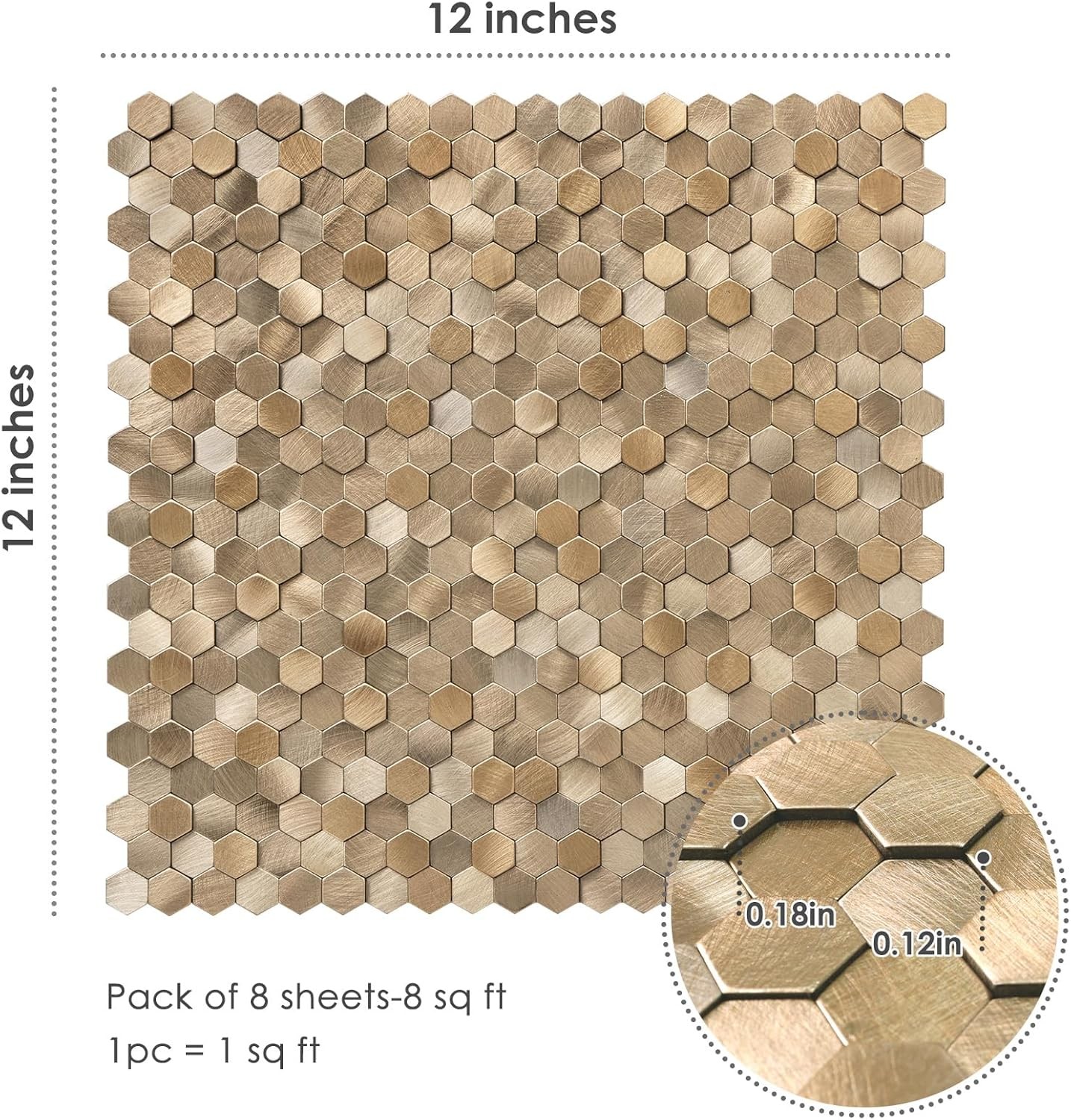 8Pcs Peel Stick Backsplash Tiles, Stick on Mosaic Self Adhesive Tiles,3D Hexagon