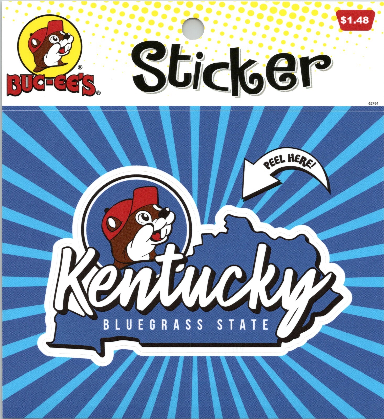 Buc-ee's Kentucky The Bluegrass State – Beaver Logo, Blue Stripes- 4×4 sticker
