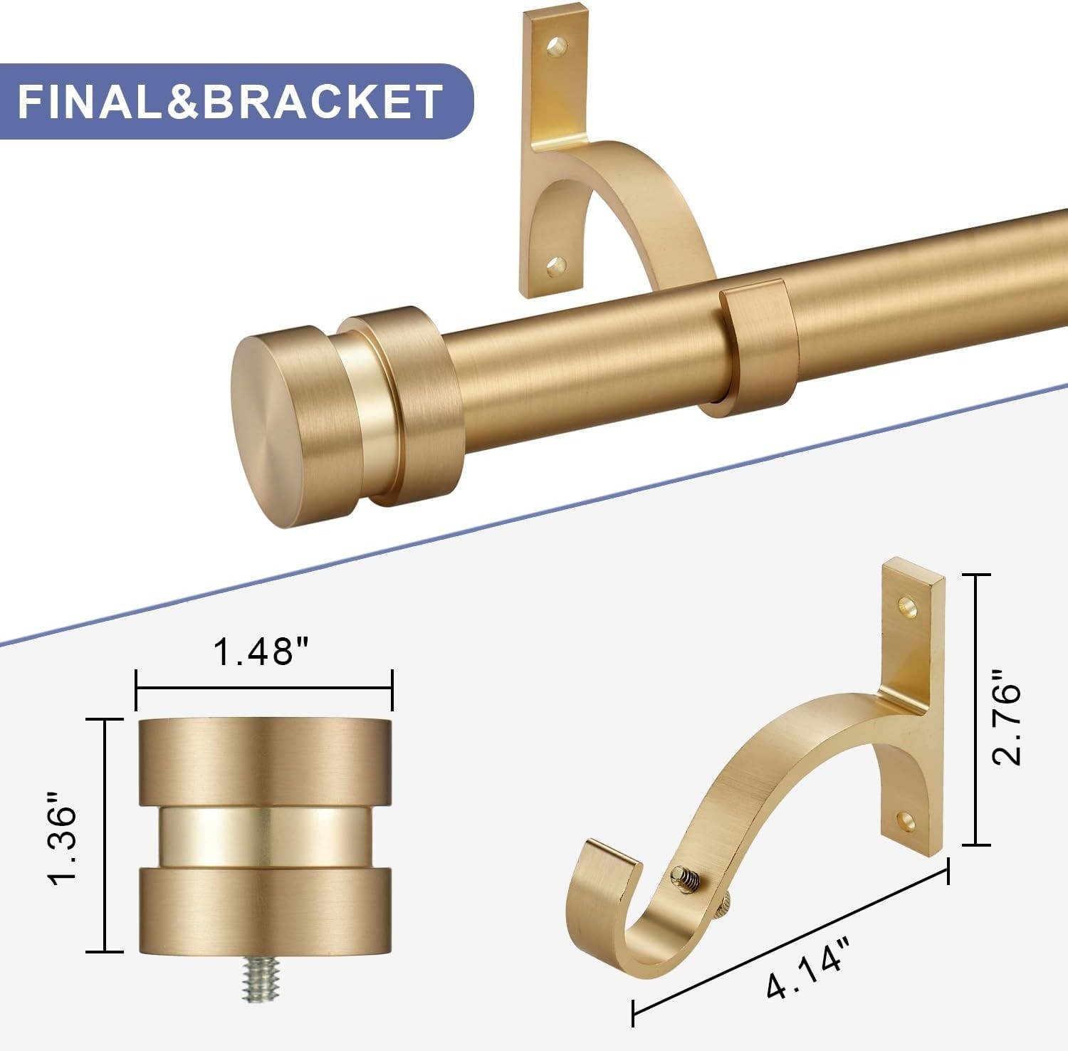 16-150 inch Long Adjustable Warm Gold Curtain Rods,1 inch Diameter Splicing H…