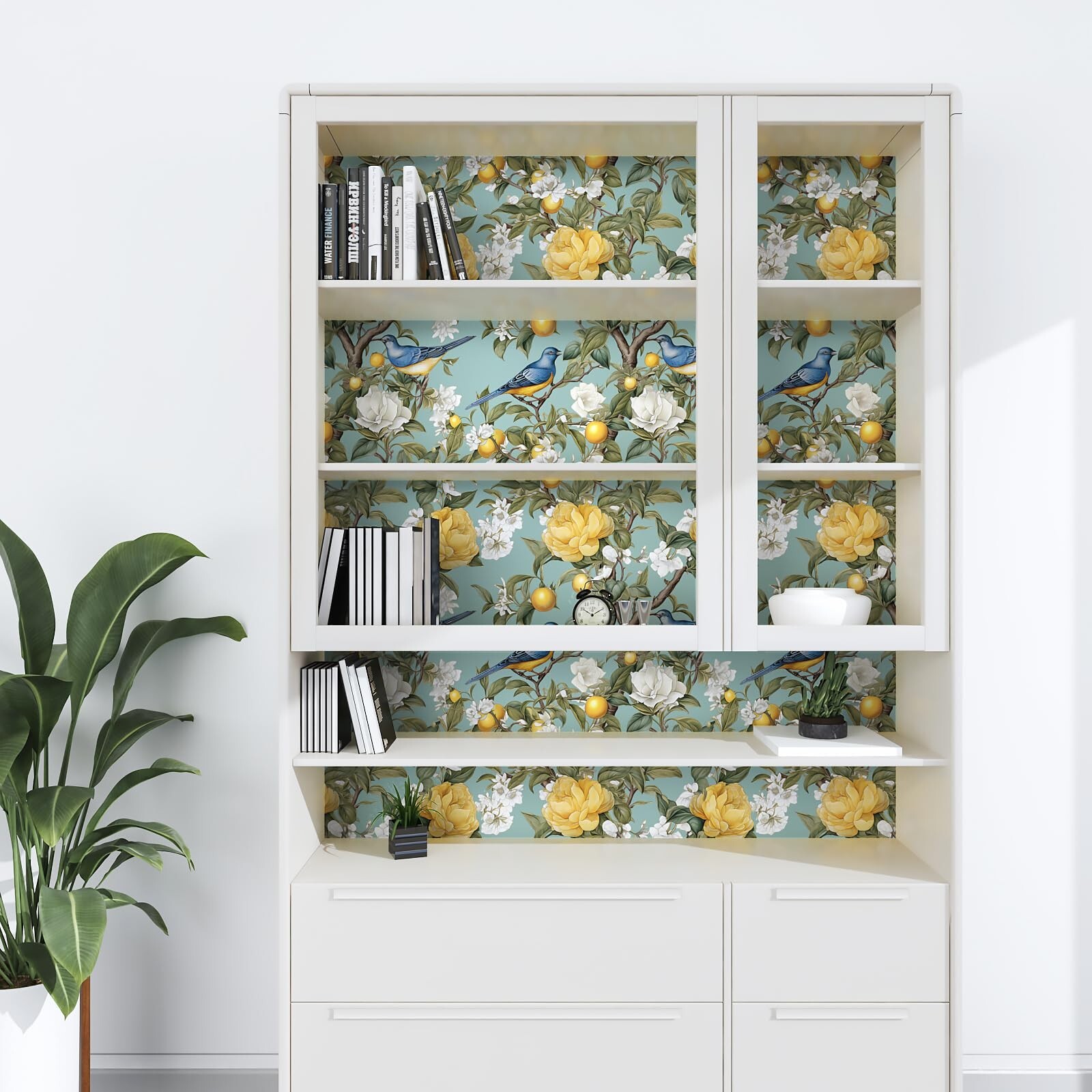 Danodoi Blue Lemon Tree Peel and Stick Wallpaper – Green Floral Contact Paper…