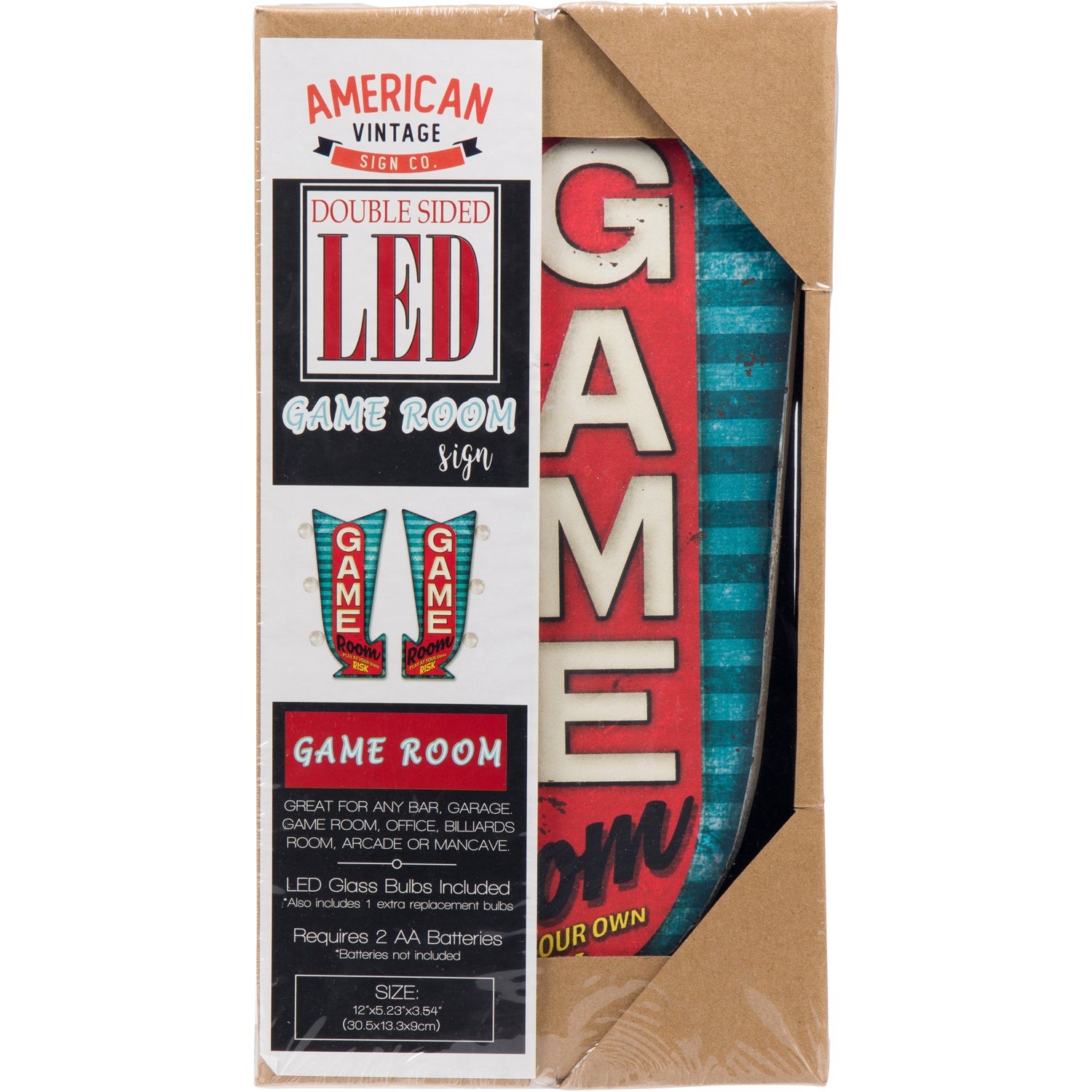 Game Room Arrow LED Sign Double-Sided Retro Vintage Inspired Design Battery