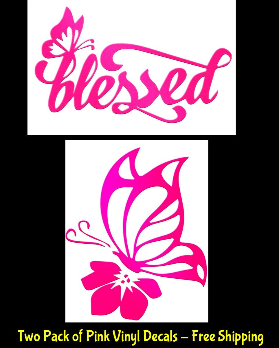 Blessed Butterfly & Butterfly Flower Pink Vinyl Decals Car Truck Windows