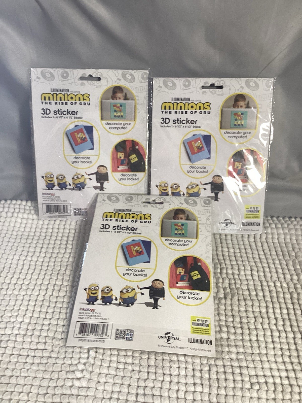 Minions Illumination The Rise Of Gru XL 3D Sticker Set New Sealed 6.5 x 6.5” Ea