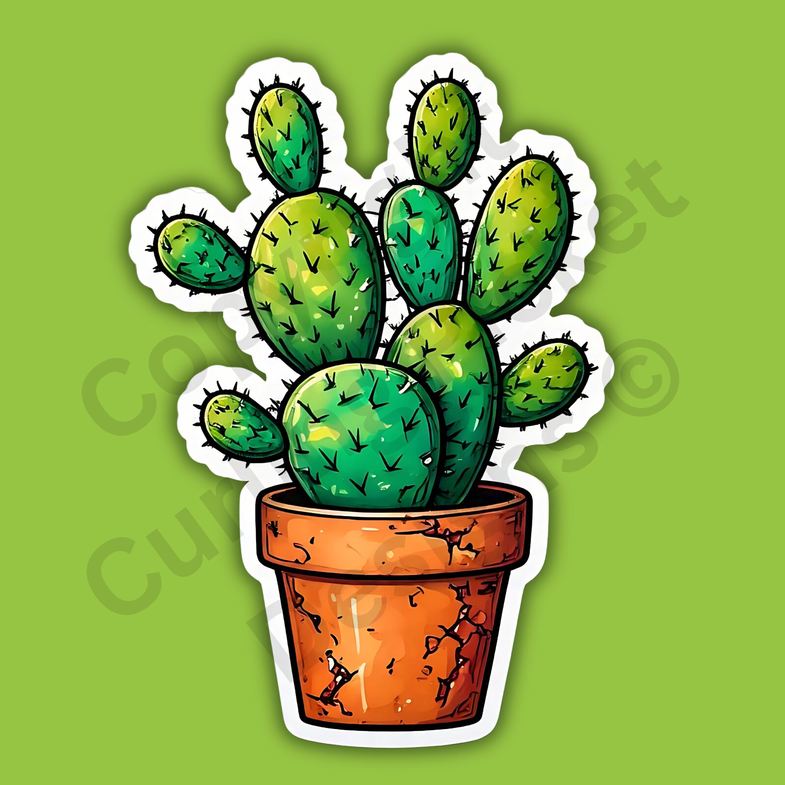 Desert Cactus In A Clay Pot Thorny 3" Vinyl Sticker