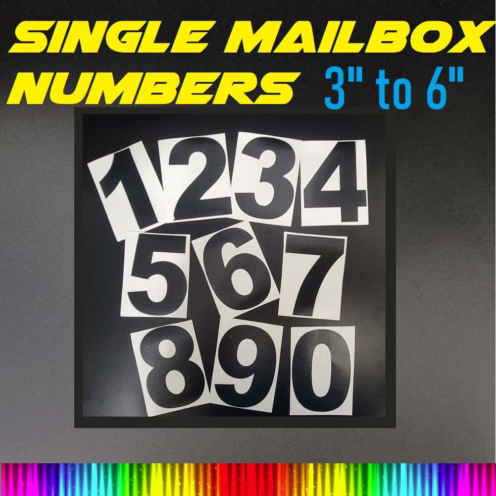 SINGLE 3" TO 6" SELF ADHESIVE VINYL MAILBOX NUMBERS, DOOR,LOCKERS ,CARS, BIKES
