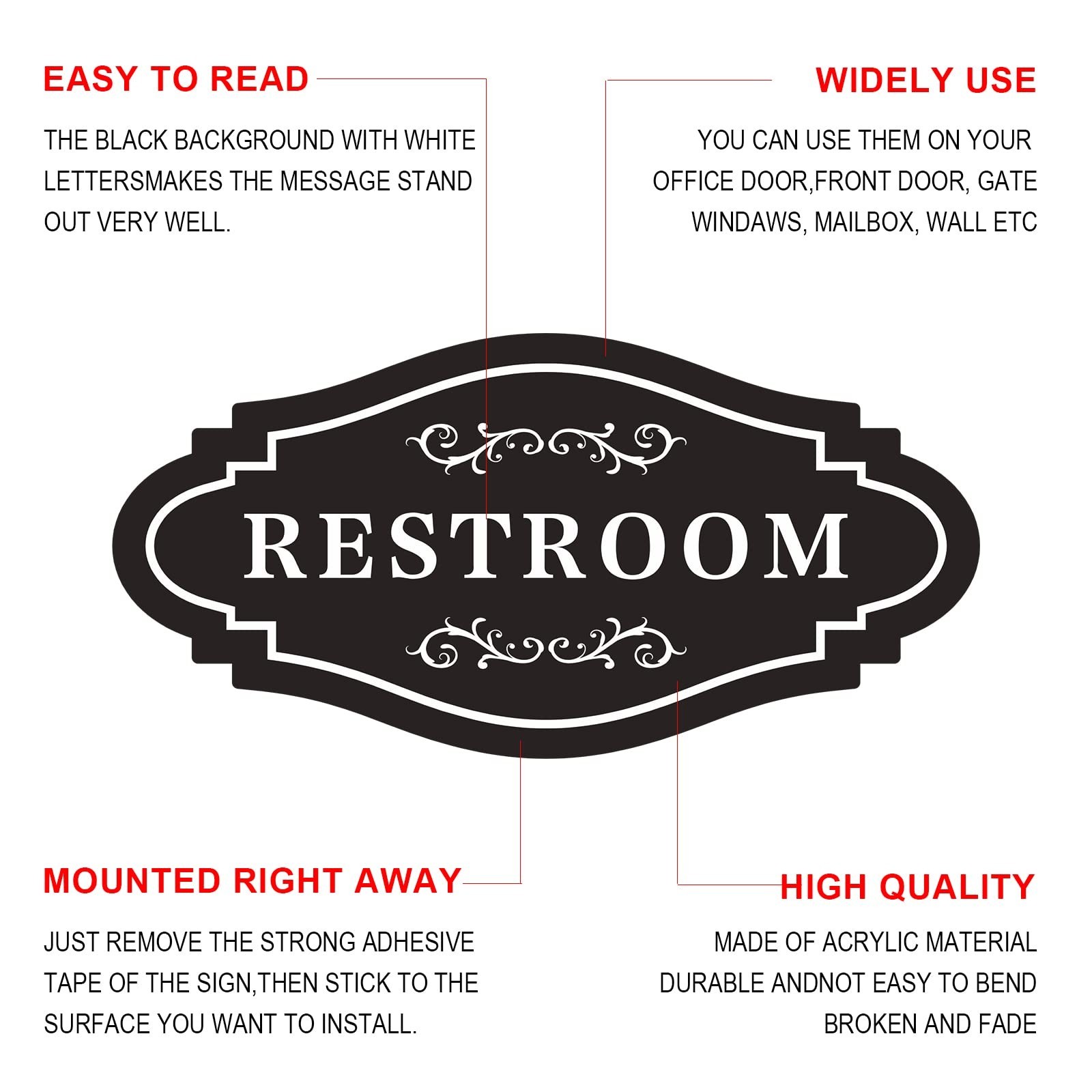 Restroom Sign,restroom signs for business,Modern Bathroom Sign,4 x 8 inch Wat…