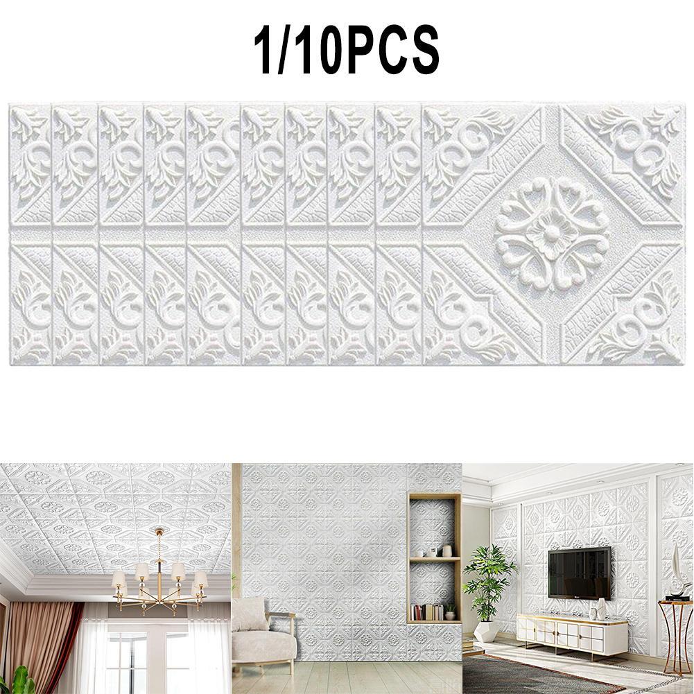 10pcs 3d Tile Brick Wall Sticker,self Adhesive Waterproof Foam Panel Wallpapers