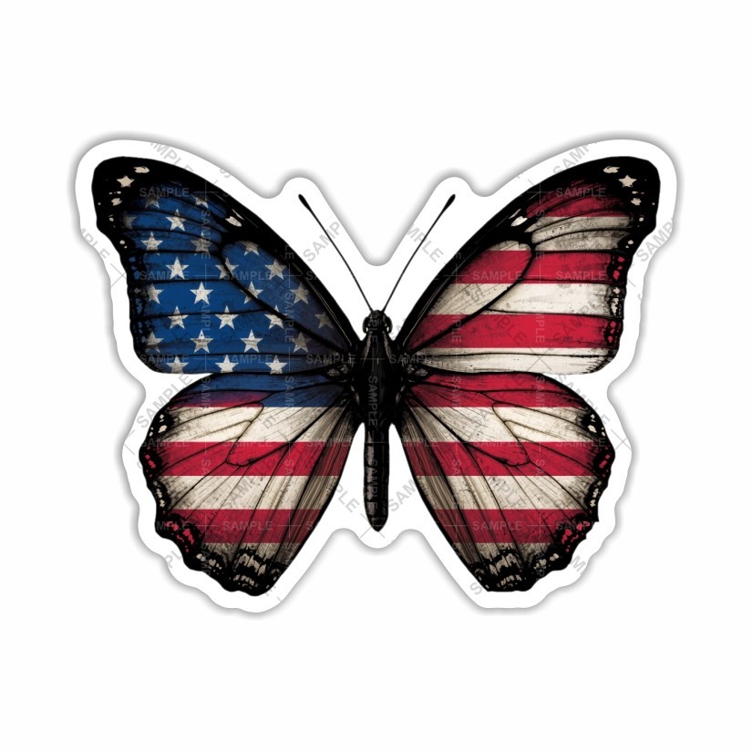 Butterfly USA Flag Sticker, Peel N' Stick, Different sizes