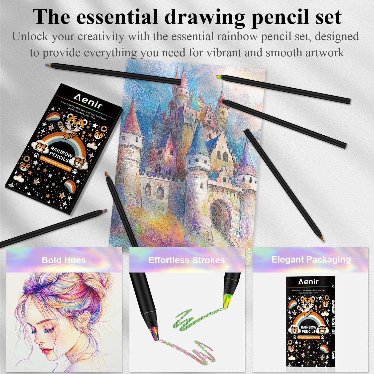 Easter Basket Stuffers, Art Supplies,12 Colors Rainbow Pencils, Multi Colored Pe