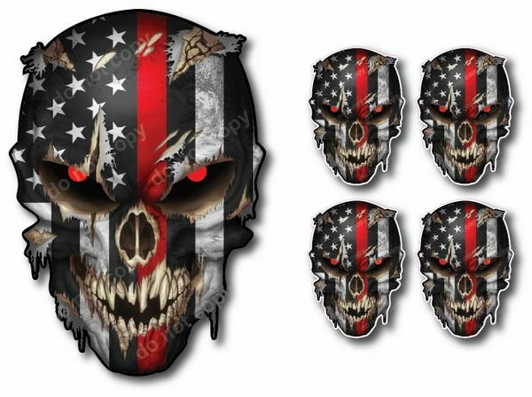 5x THIN RED LINE FIREFIGHTER AMERICAN FLAG SKULL STICKER DECAL CAR TRUCK WINDOW