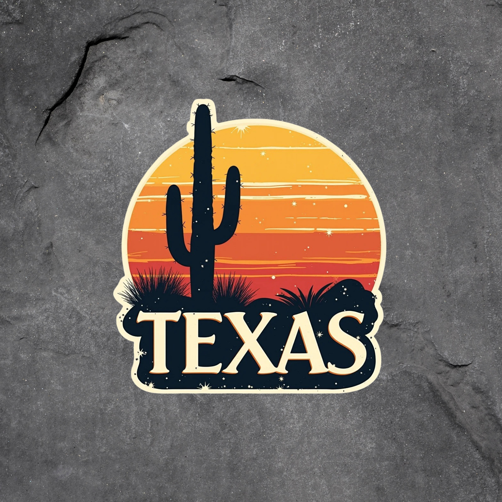 Texas sticker vinyl decal cactus desert sunset southwestern retro vibe