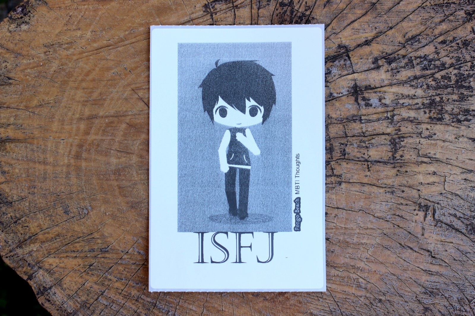 ISFJ Boy B/W 4"x6" Thermal Sticker – Kawaii Anime Chibi – MBTI – Pongo Beach