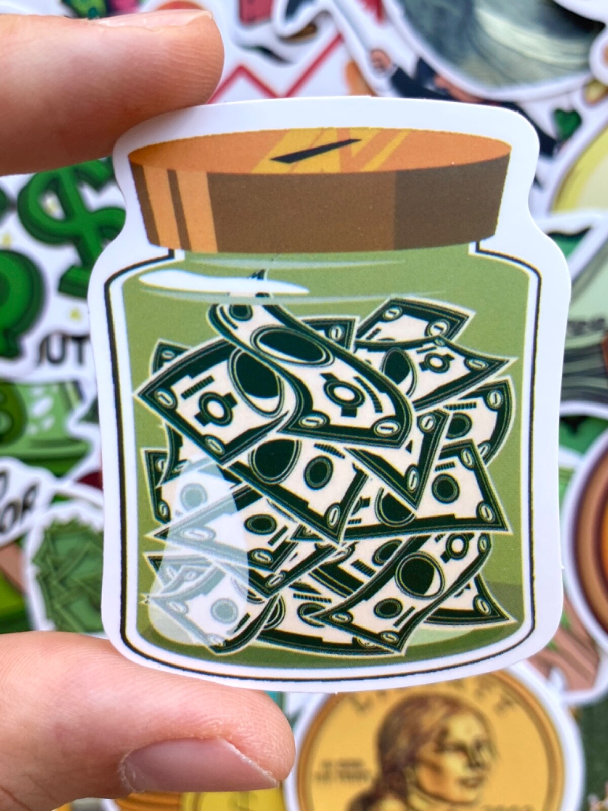 5-50 pcs Money Dollar Bill Cash Stickers, Vinyl Water Bottle Laptop Car Decals