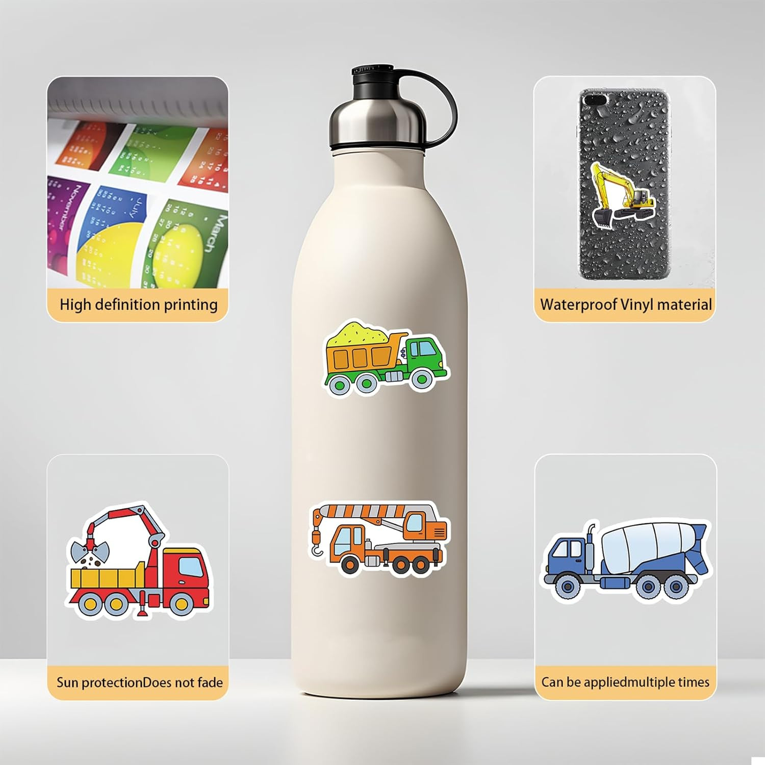 105 Pack Construction Stickers, Truck and Digger Decals for Party Favors