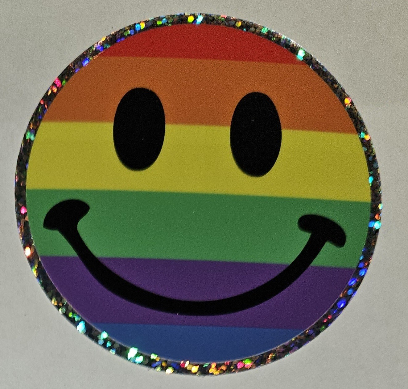 3x Rainbow Sparkle Smiley Face Vinyl Sticker 3" Round Smile Weatherproof