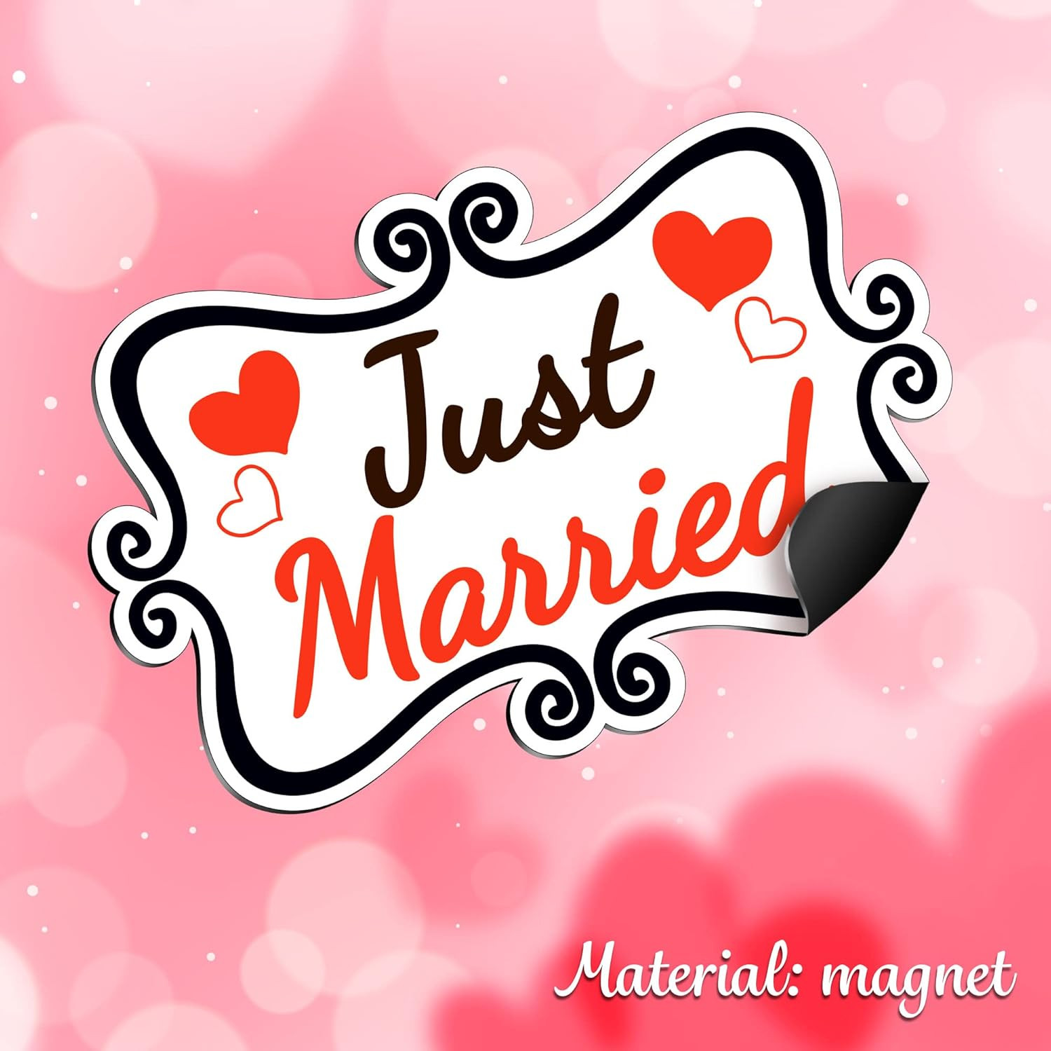 Just Married Car Decorations, 12×8 Magnet Decals for Vehicles, 2 Pack Wedding Ca