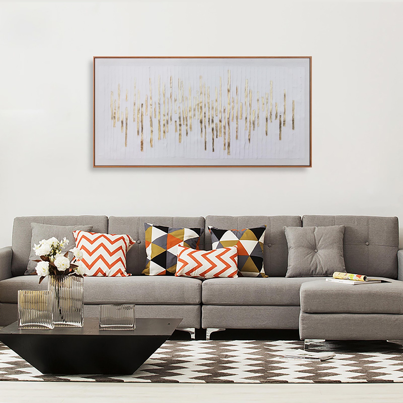 Wall Art Framed Artwork Wall Decor White Background Golden Decoration Golden …