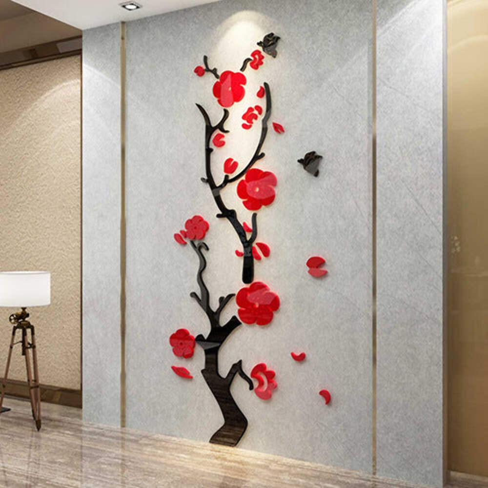 Plum Blossom Wall Stickers 3D Floral Mural Waterproof Acrylic Porch Decoration