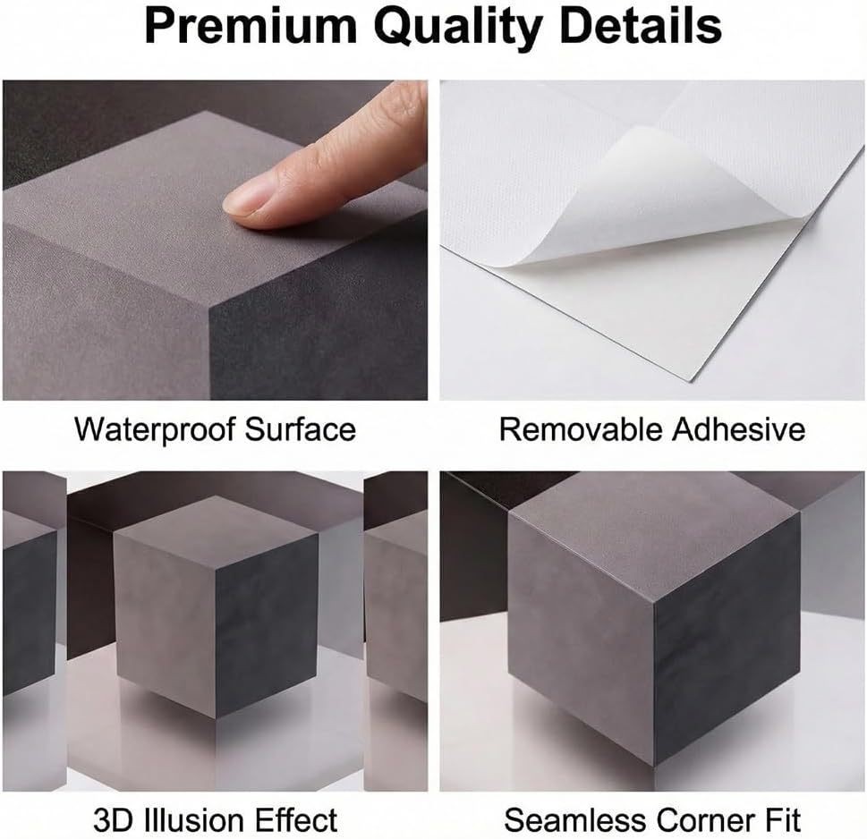 3D Wall Art Optical Illusion Corner Wall Art Gray Black Paper Wall Sticker