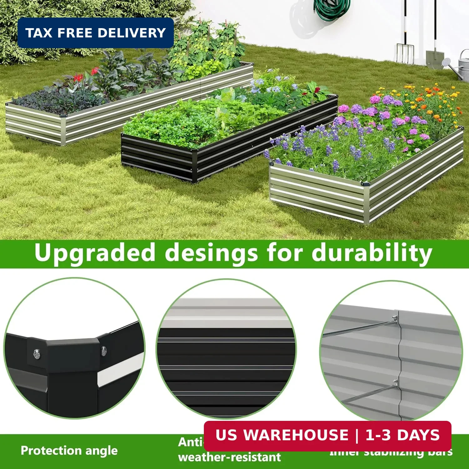2PCS 7x3x1ft Galvanized Raised Garden Bed,Outdoor Planter Box Metal Patio Kit Pl