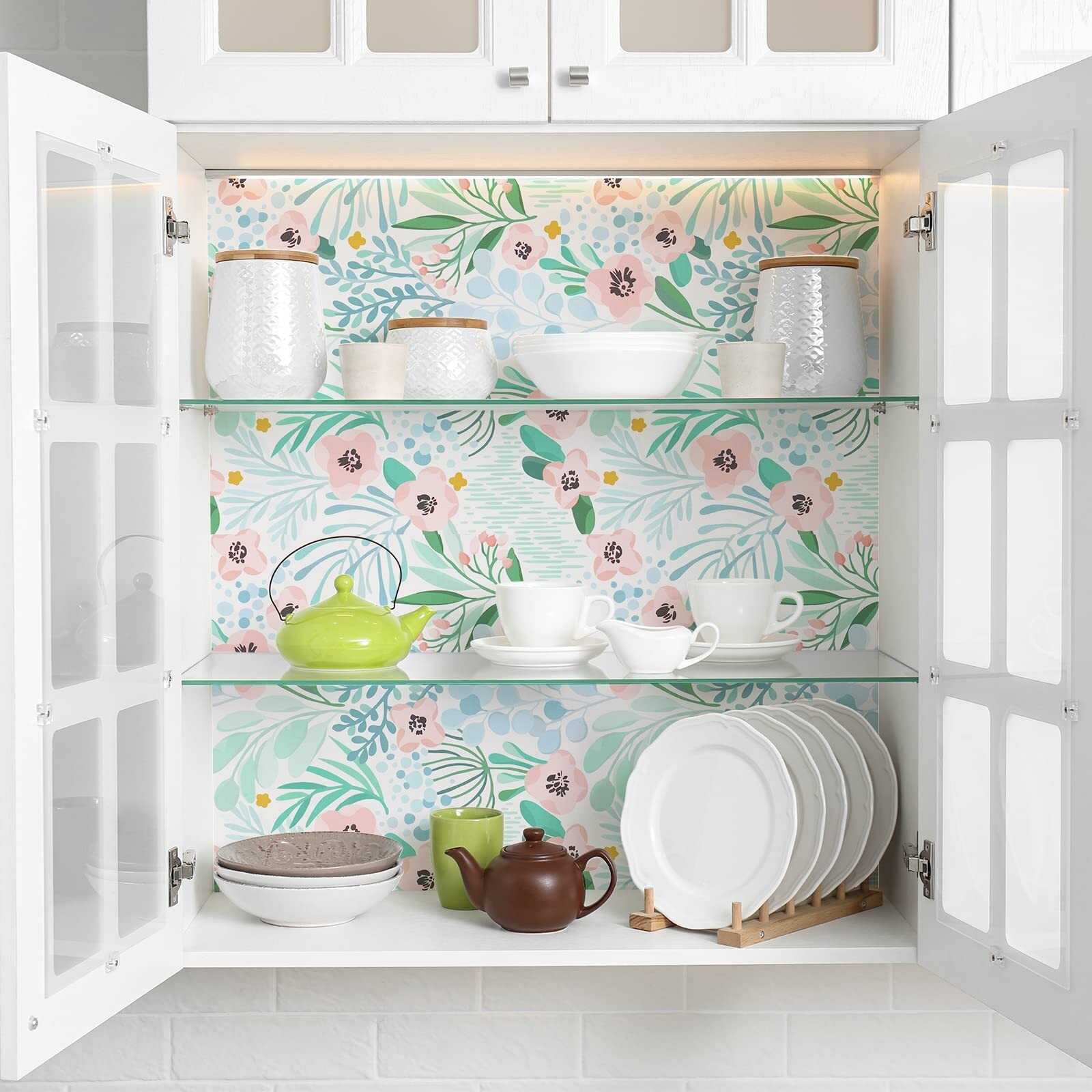VaryPaper 17.7"x315" Pink/Blue/Green Floral Wallpaper Peel and Stick Wallpa…