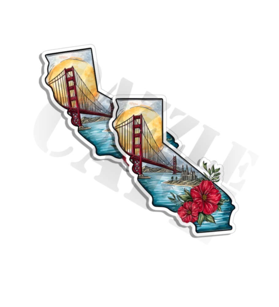 California sticker vinyl decal American flag state outline 2 PACK Made in the US