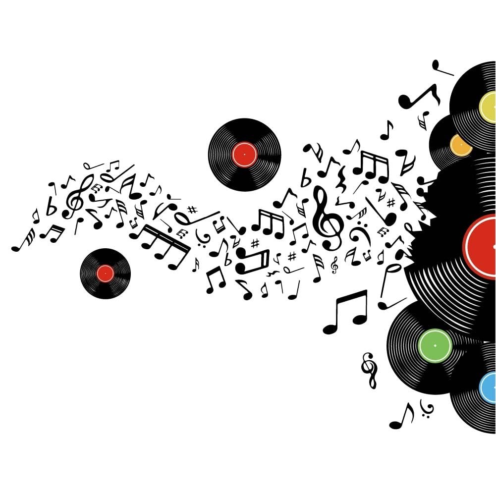Records Notes Wall Sticker Musical Notation with Disc Wall Decals Peel and St…