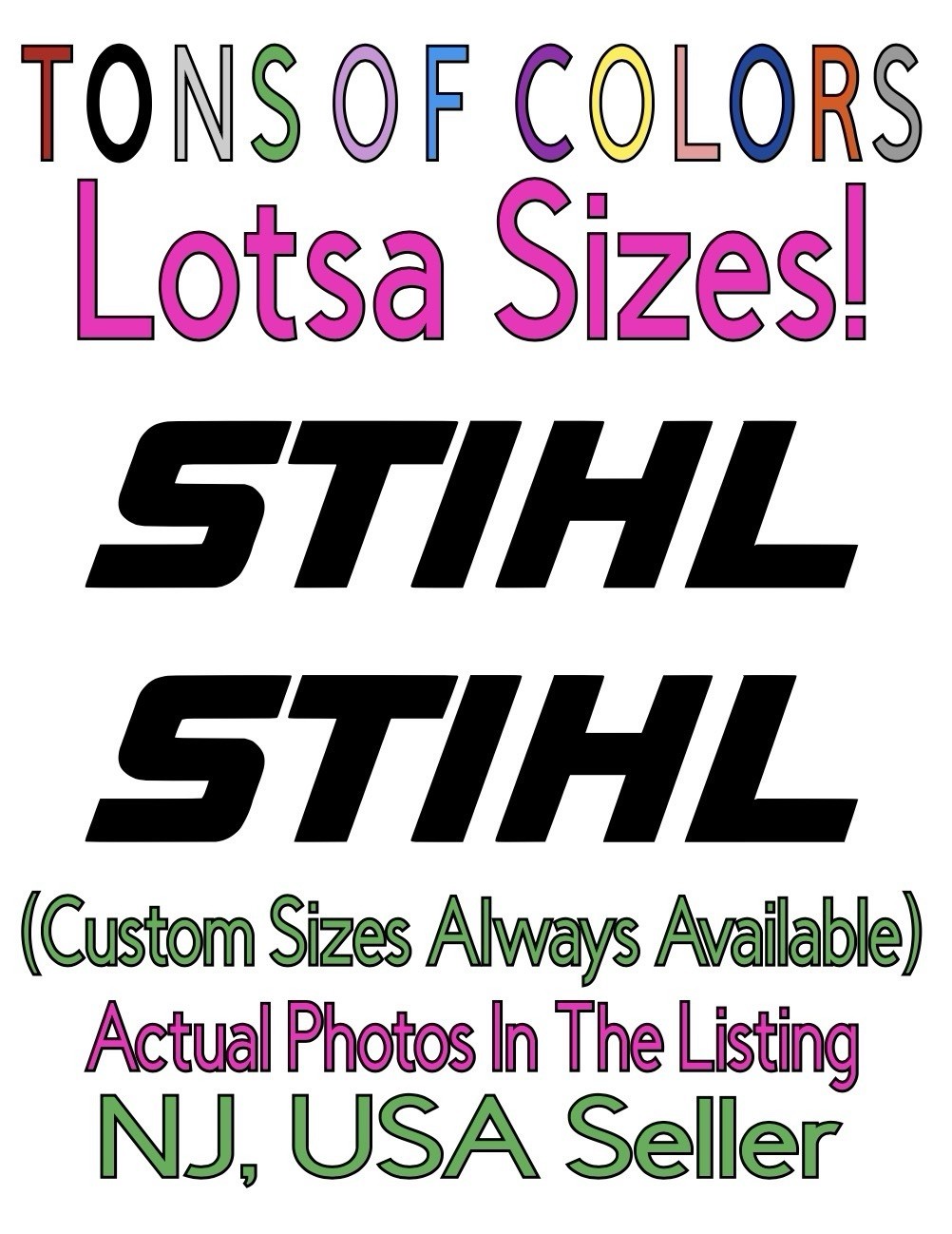 TWO Stihl Die Cut Vinyl Decals Power Equipment Chain Saw Whacker Trimmer Gas