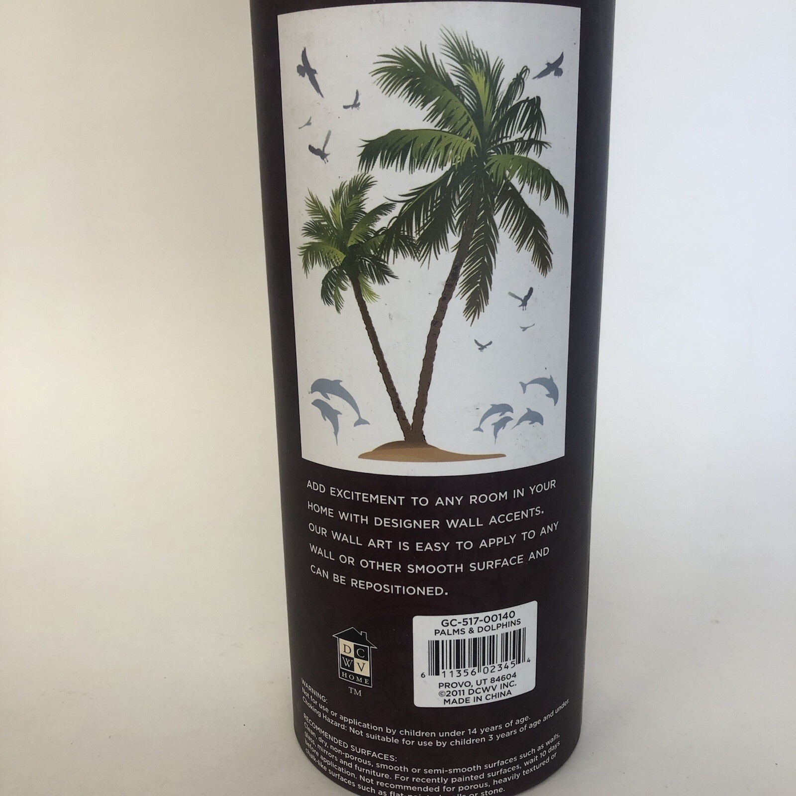 DCWV Decal Wall Art Sticker Palms & Dolphins Peel & Stick, Green/Brown/Blue