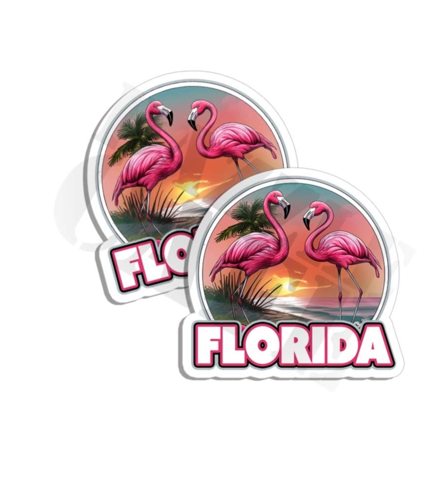 Florida sticker vinyl sunset decal flamingo beach tropical Made in US 2 PACK