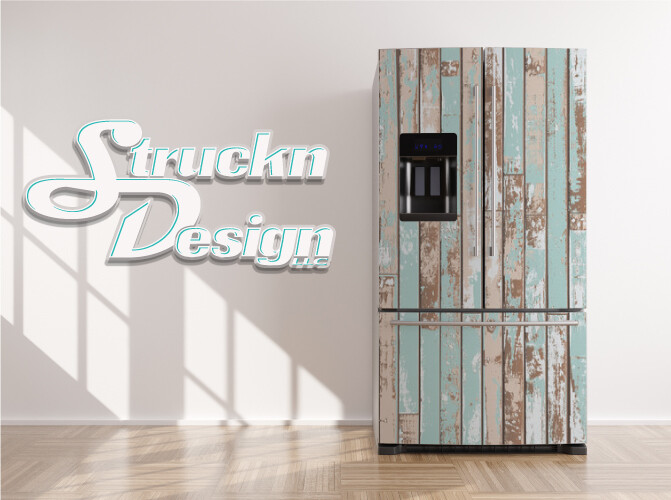 Rustic Planks Wood Blue Tan Barn Style Fridge Freezer Wrap Side Door Vinyl Decal