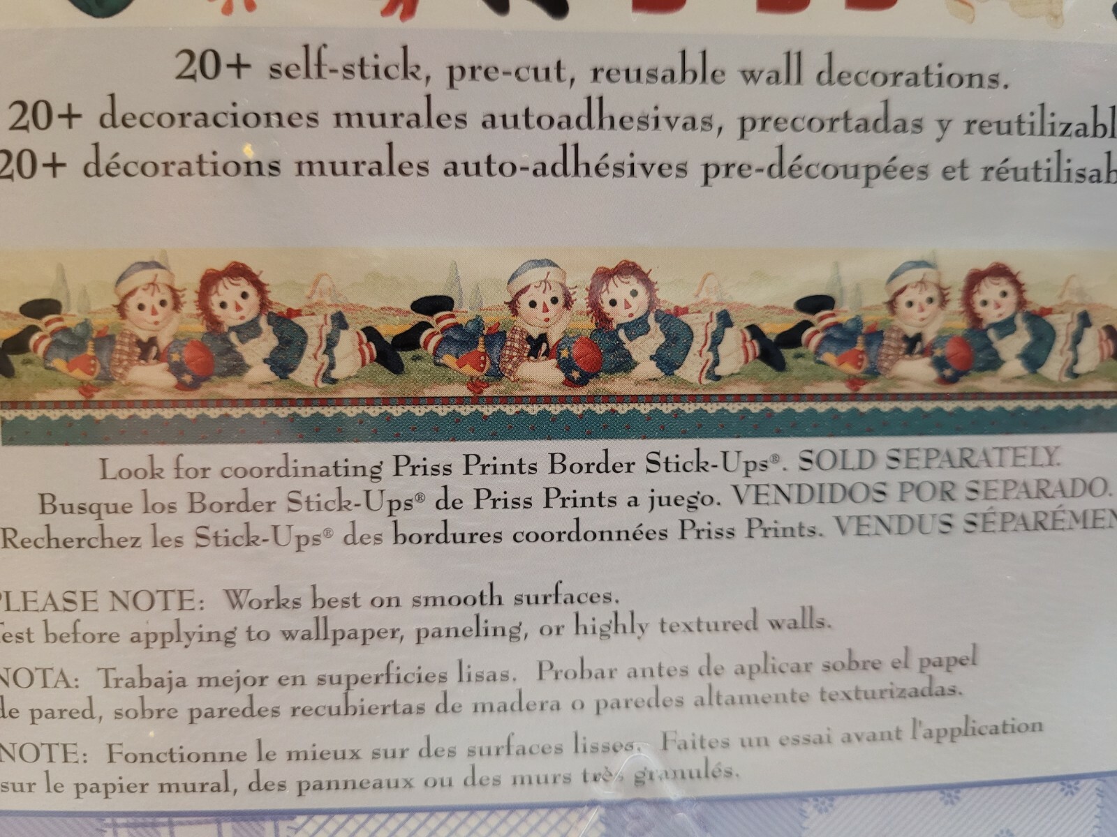 'RAGGEDY ANN & ANDY' WALLPAPER 'STICK-UPS' WALLPAPER STICKERS, BRAND NEW IN PKT