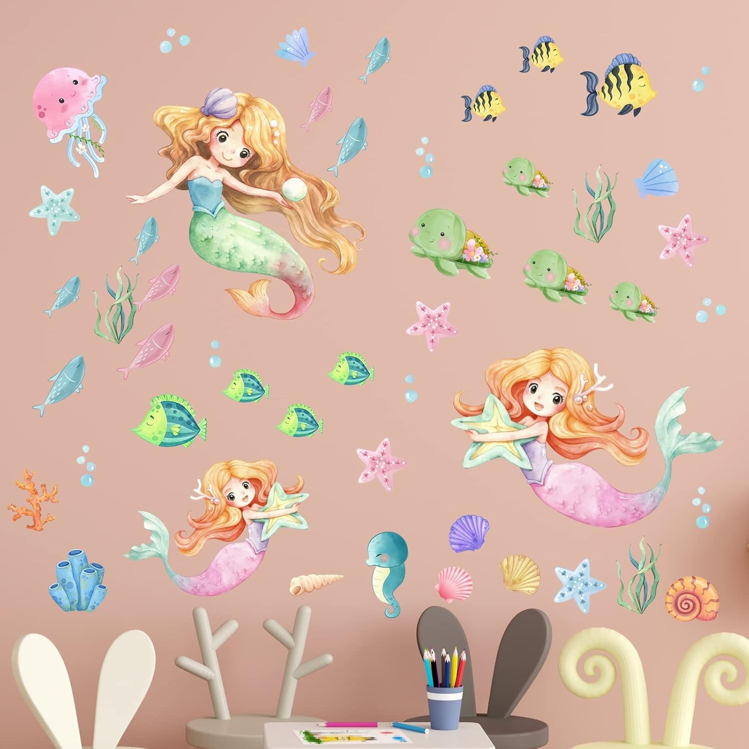 Glow in The Dark Stars Mermaid Wall Decals, Turtle Ocean Fish Stickers for Ce…