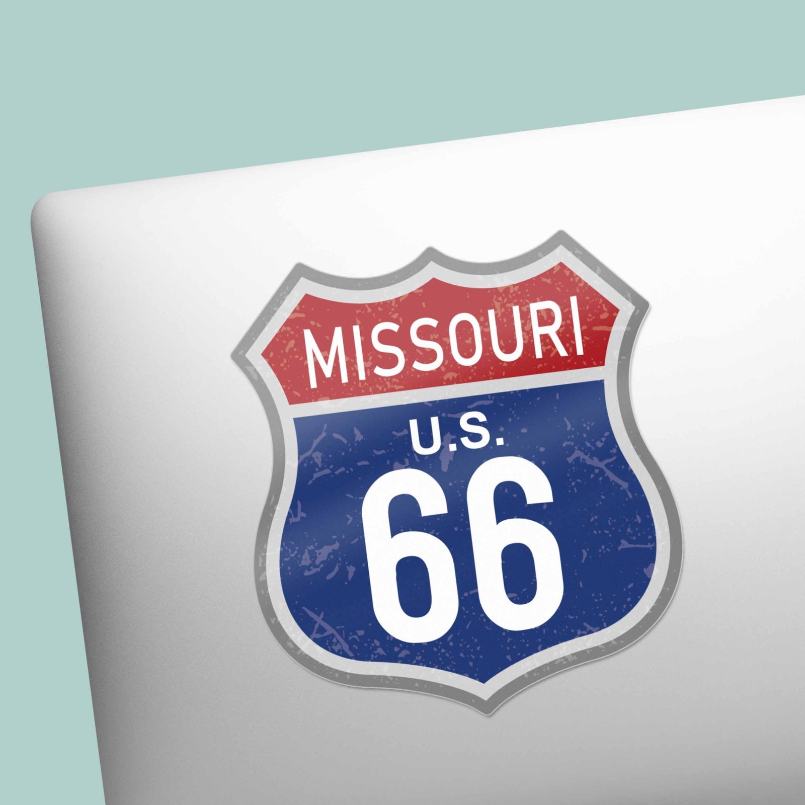 Missouri Blue Route 66 Sticker – Cool MO Vintage Highway Sign Decal for Laptop