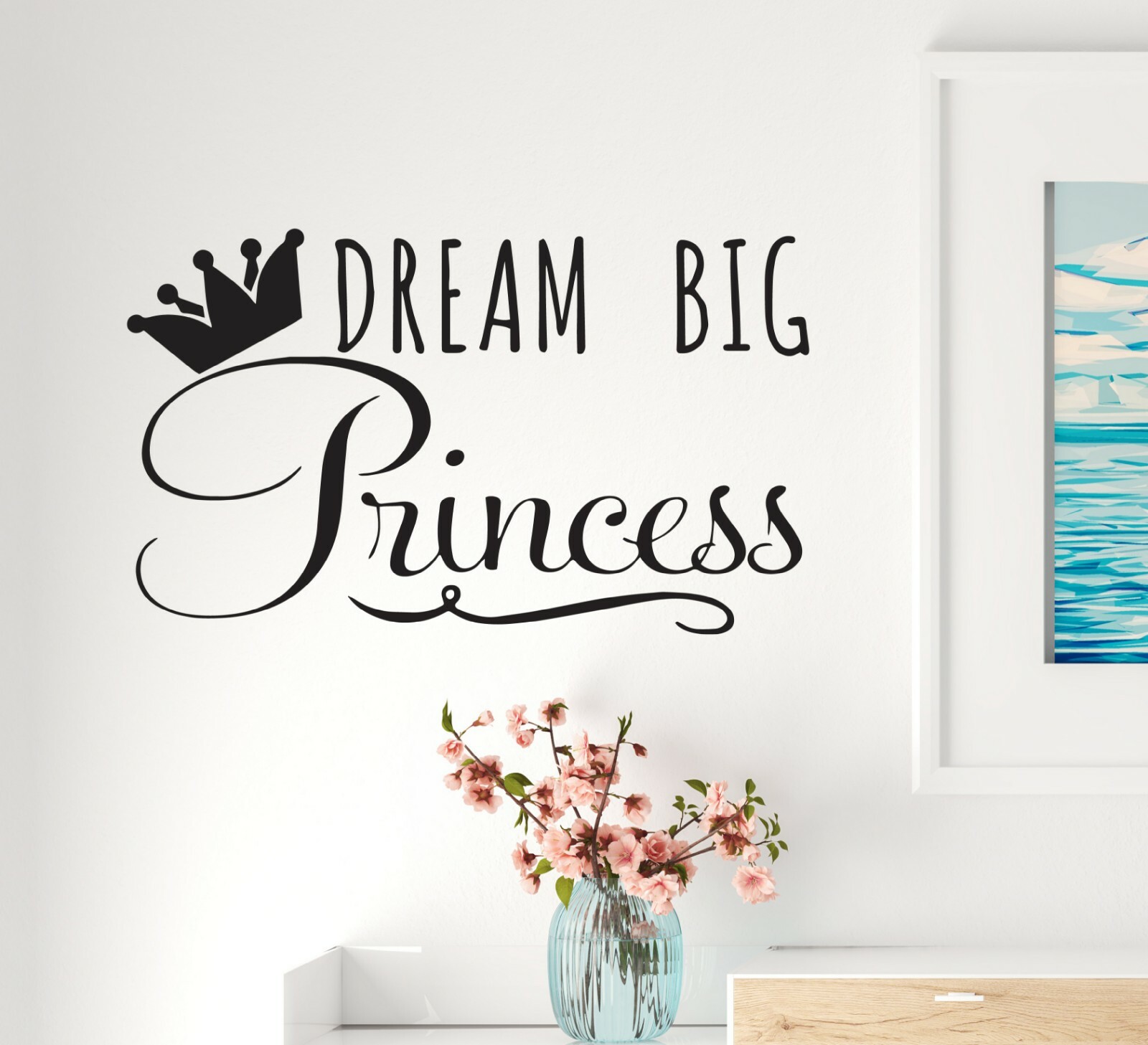 Wall Decal Princess Dream Big Crown Girl Room Interior Vinyl Decor Black gz550