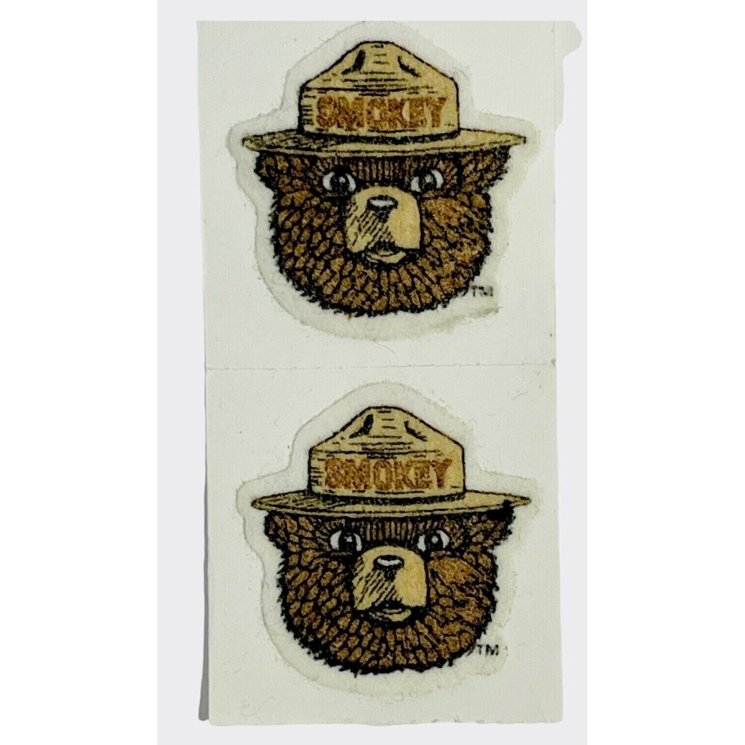 Rare Smokey Bear Vintage Flocked Stickers NWOT Hard To Find Collectible Set Of 2