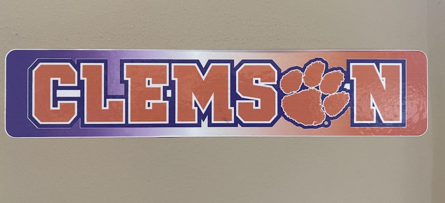 SET OF 2 -CLEMSON TIGERS Laminated Decal 4” X 12”
