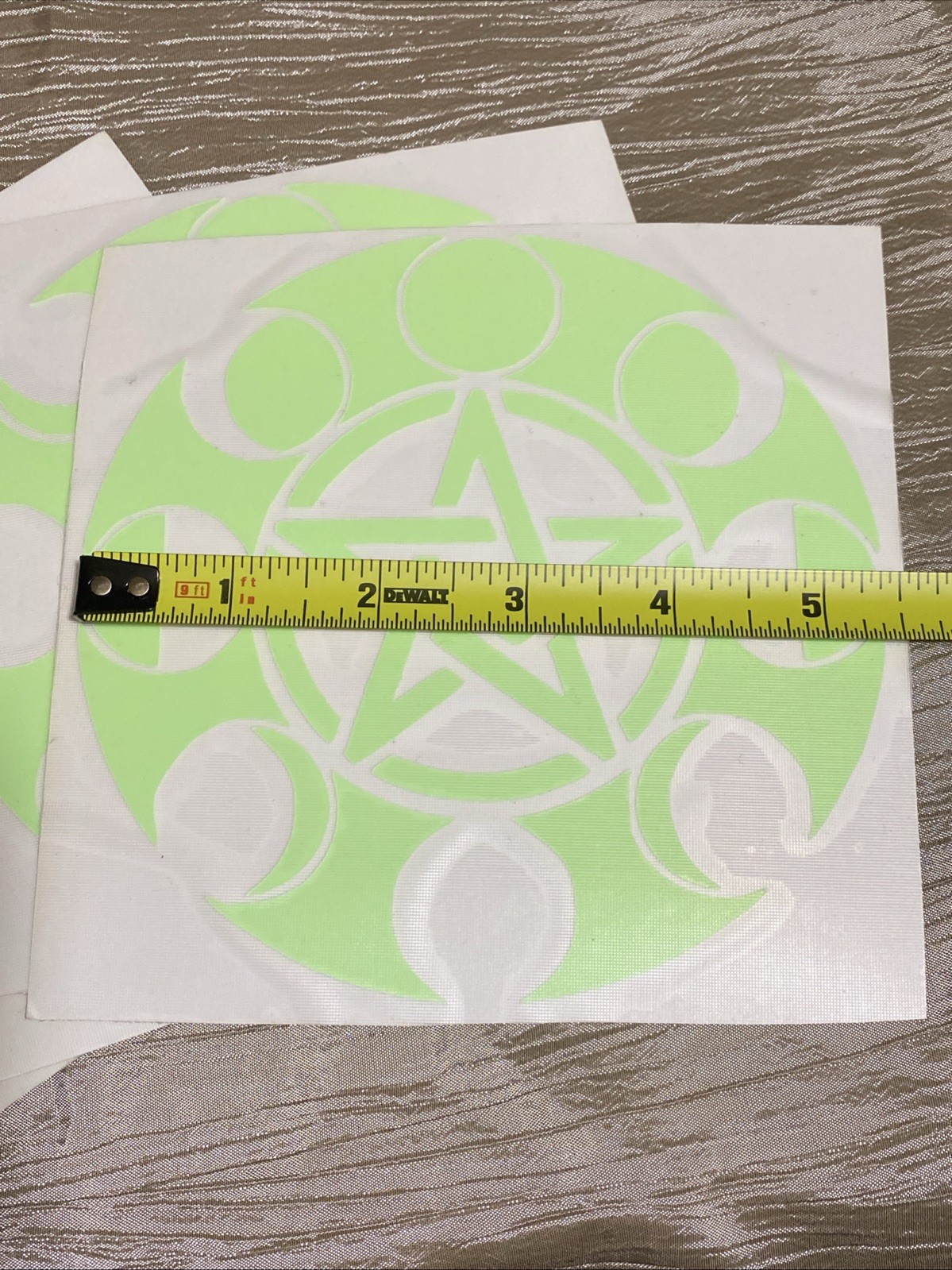 Pentacle Moon Phases Decal Sticker, 5.5”x5.5” Green Glow-in-the-Dark Vinyl