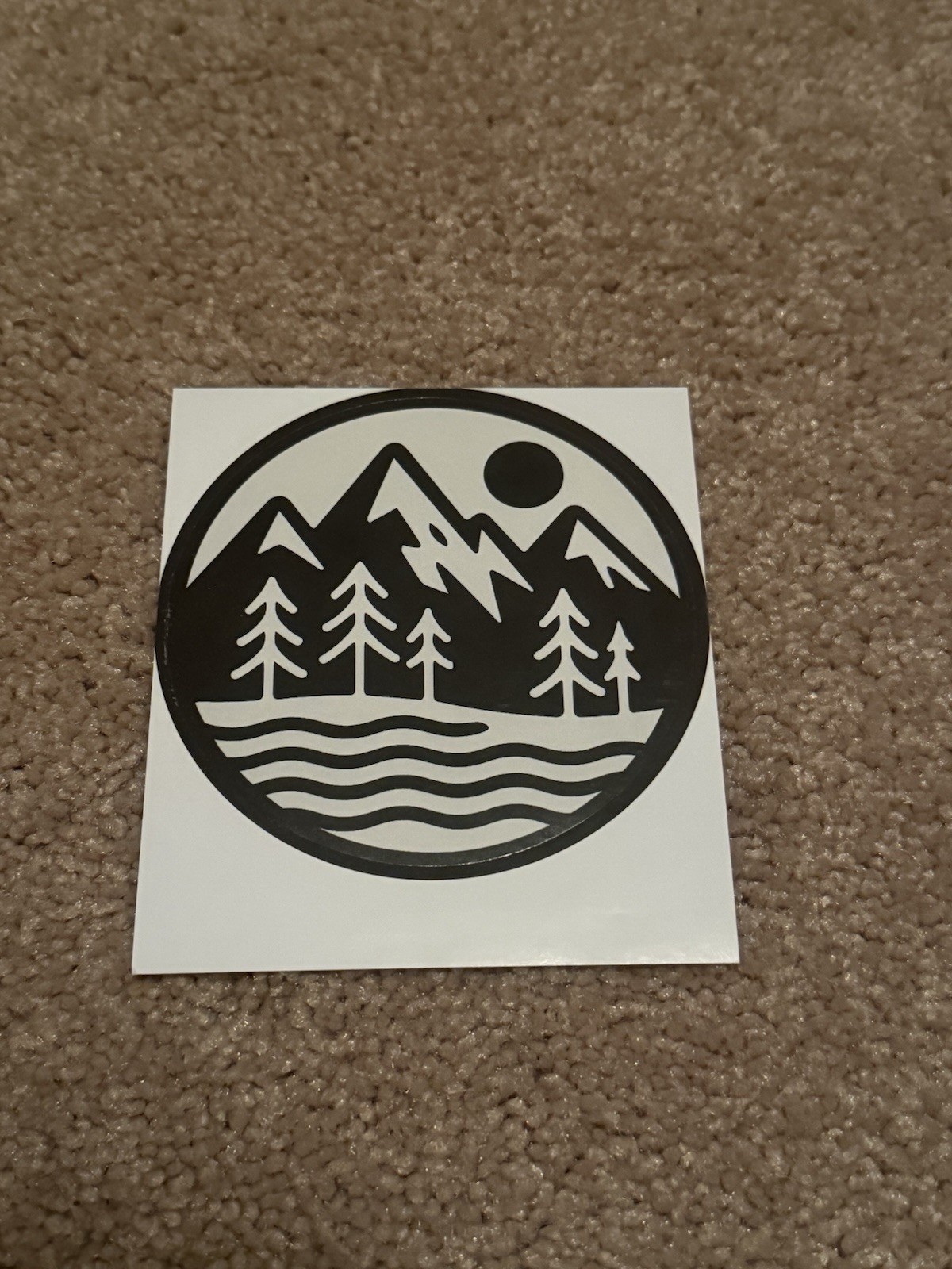 Mountain Forest Lake Circle Sticker 3.15” Vinyl Decal Nature Adventure Outdoors