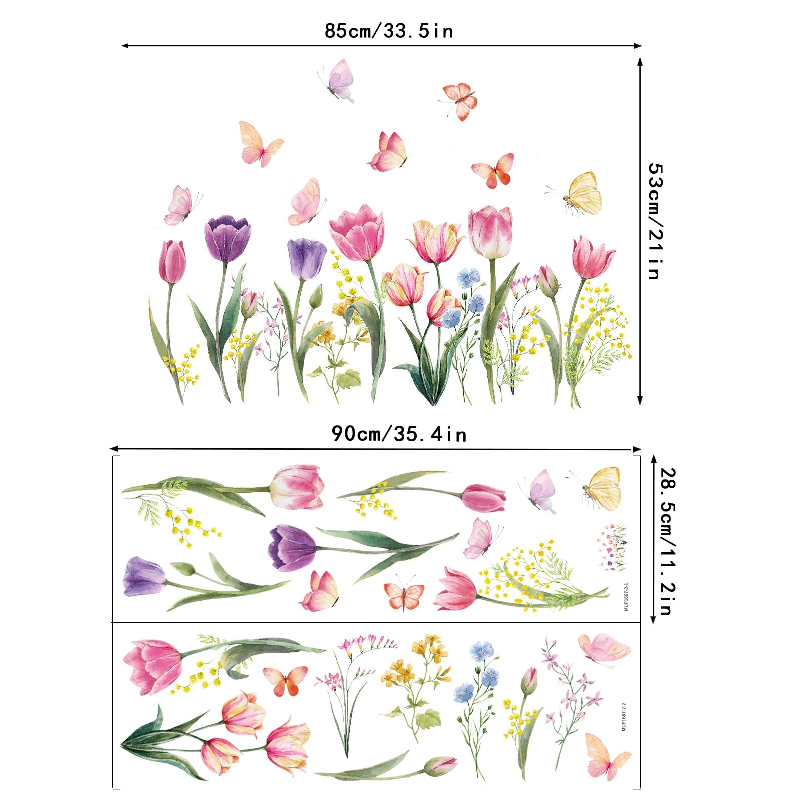 Tulip Flowers Wall Decals Floral Butterfly Wall Stickers Colorful Flowers Wal…
